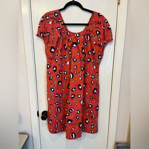 UNCLE FRANK Anthropologie Orange Cotton Shift Dress Sz L Cheetah Leopard USA